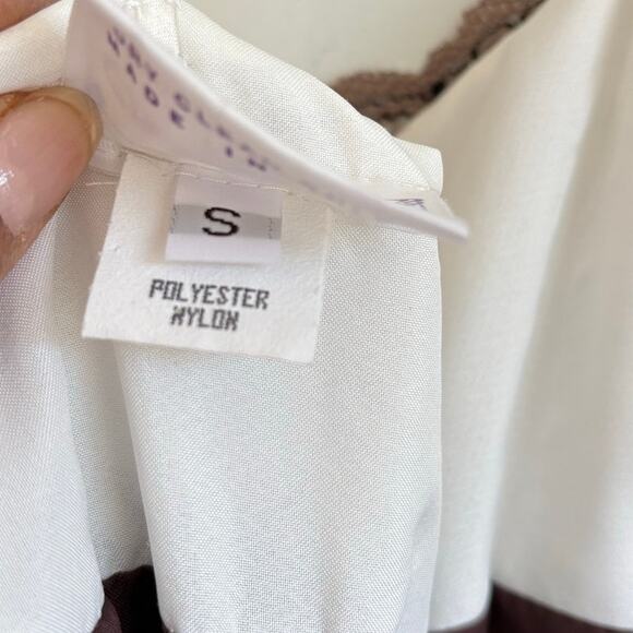 VTG Brown Satin Evening Gown – Ivory Lace Bodice, Spaghetti Straps, Made in USA - Picture 4 of 8